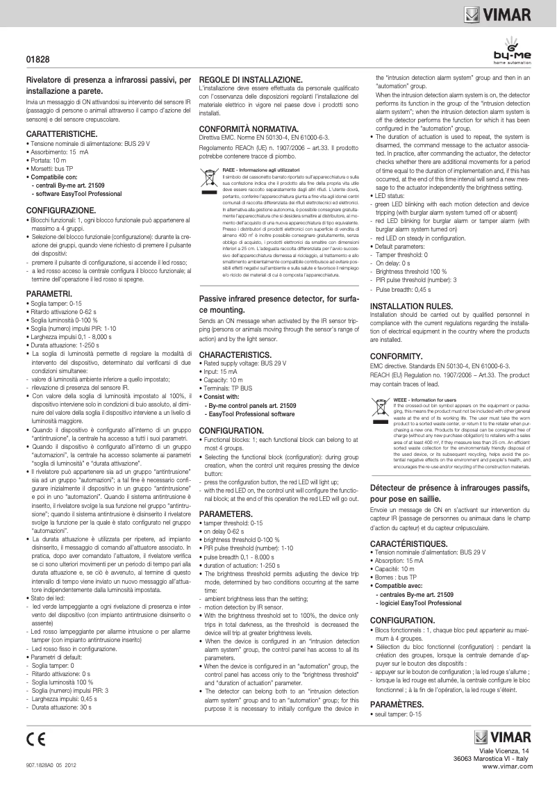 Page 1 de la notice Manuel utilisateur Vimar 01828
