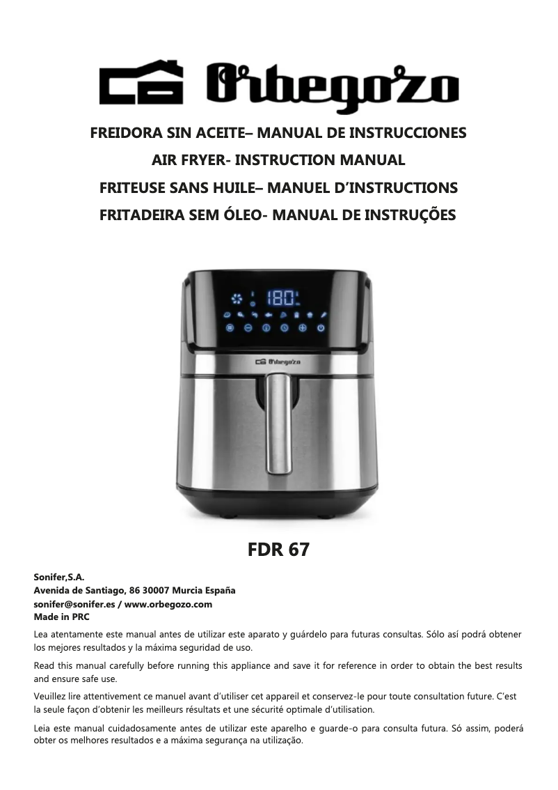 Page 1 de la notice Manuel utilisateur Orbegozo FDR 67