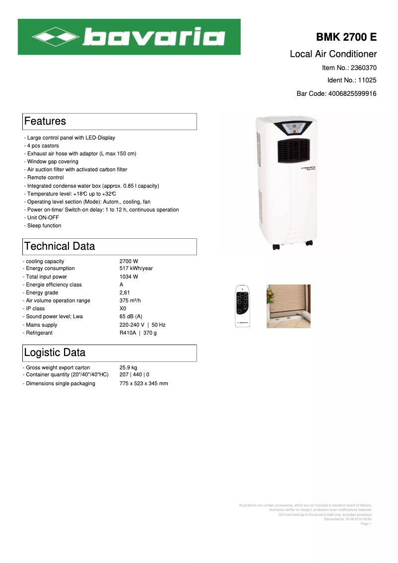 Page 1 de la notice Manuel utilisateur Bavaria BMK 2700 E