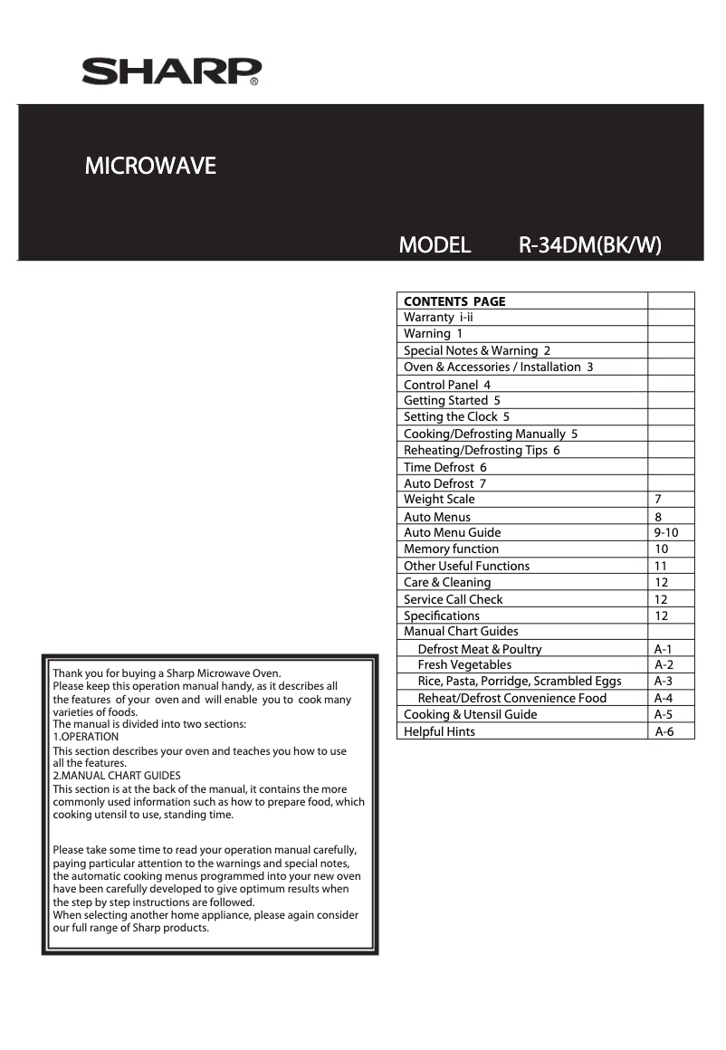Page n°1 - Manuel utilisateur Sharp R-34DM