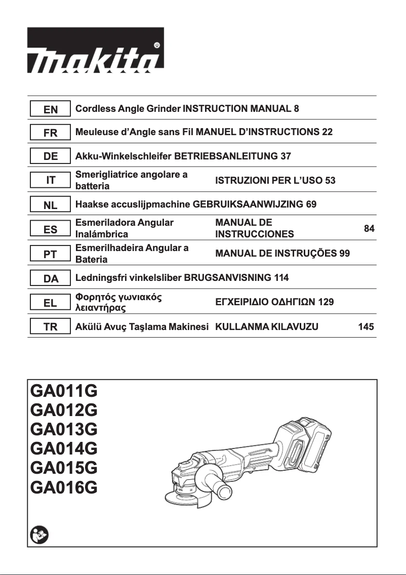 Page 1 de la notice Manuel utilisateur Makita GA013GZ