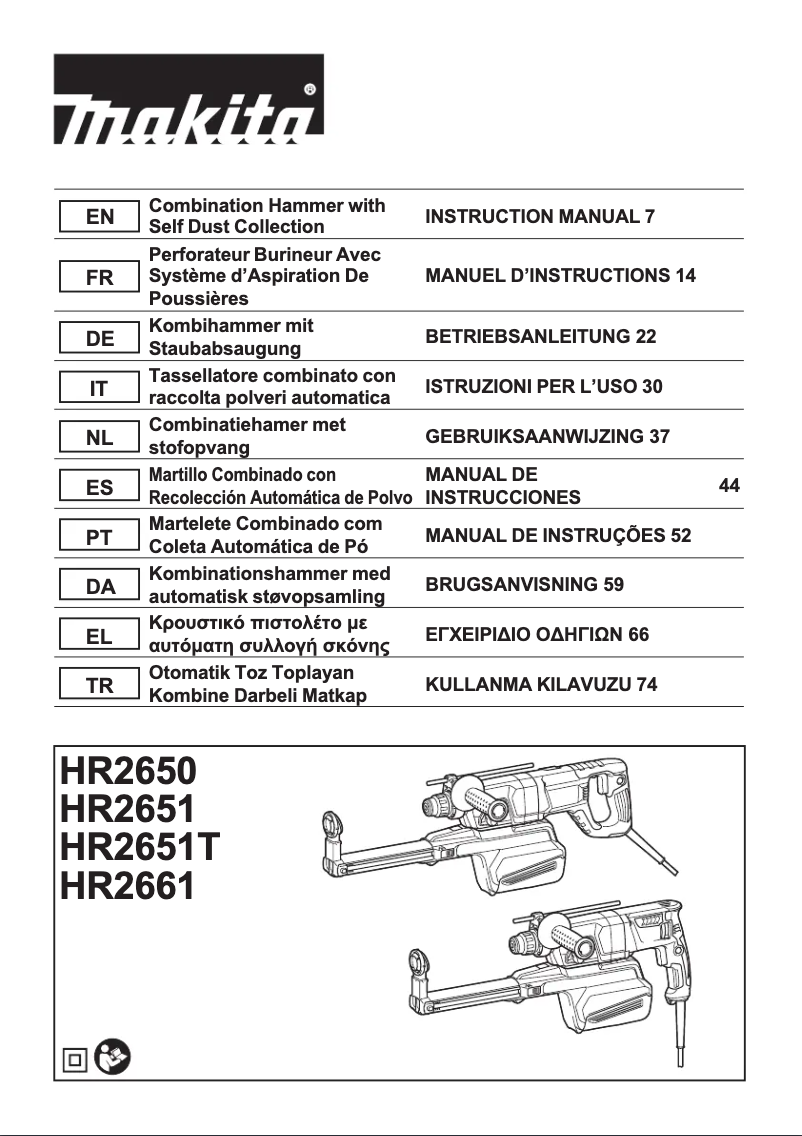 Page n°1 - Manuel utilisateur Makita HR2651T