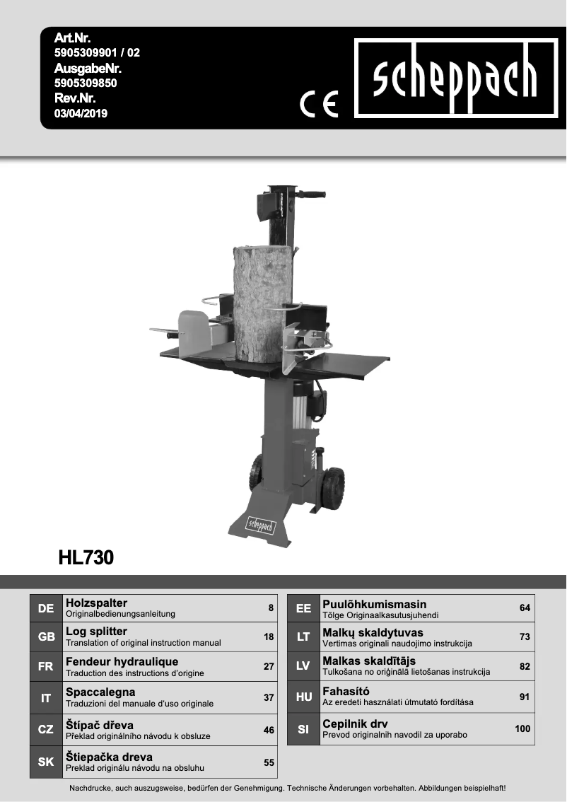 Image de la première page du manuel de l'appareil Holzspalter