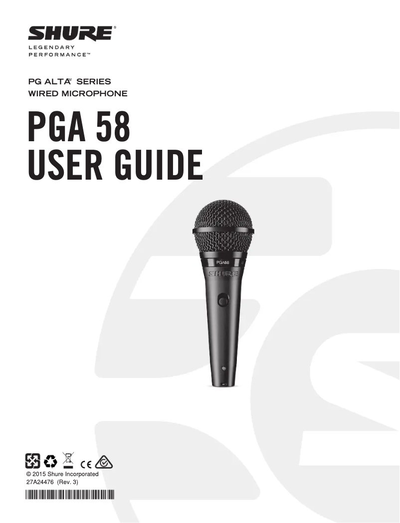 Página 1 del manual Manual de usuario Shure PGA58-XLR