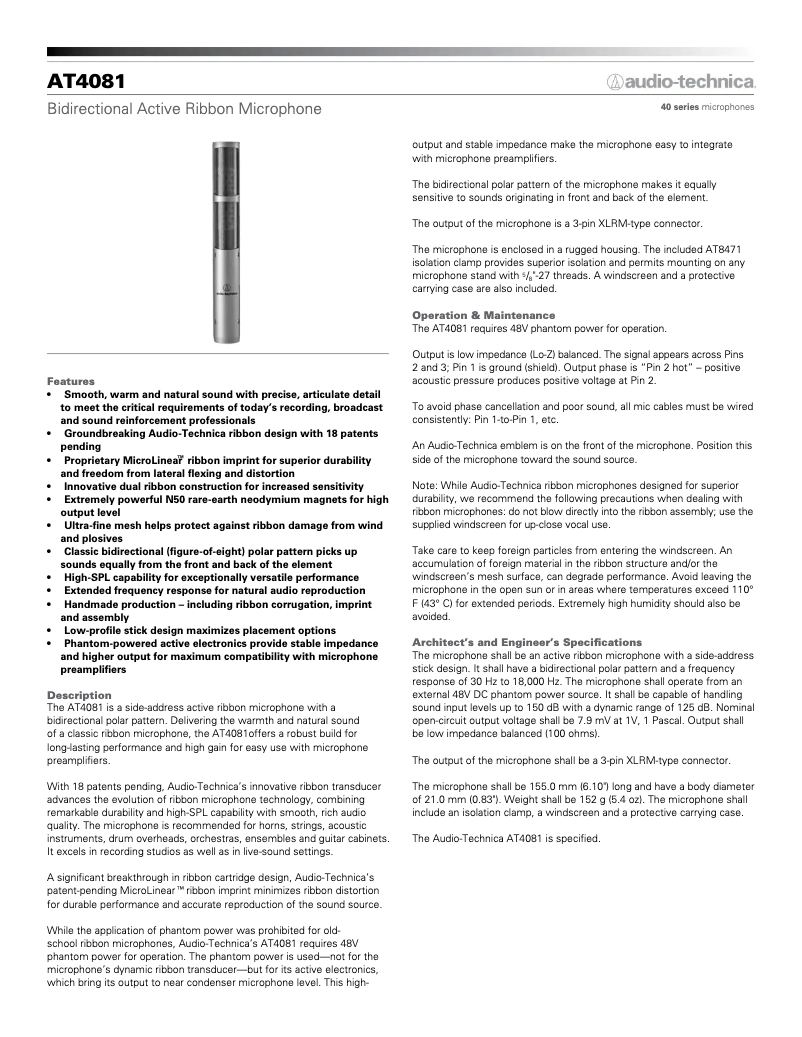 Página 1 del manual Manual de usuario Audio-Technica AT4081