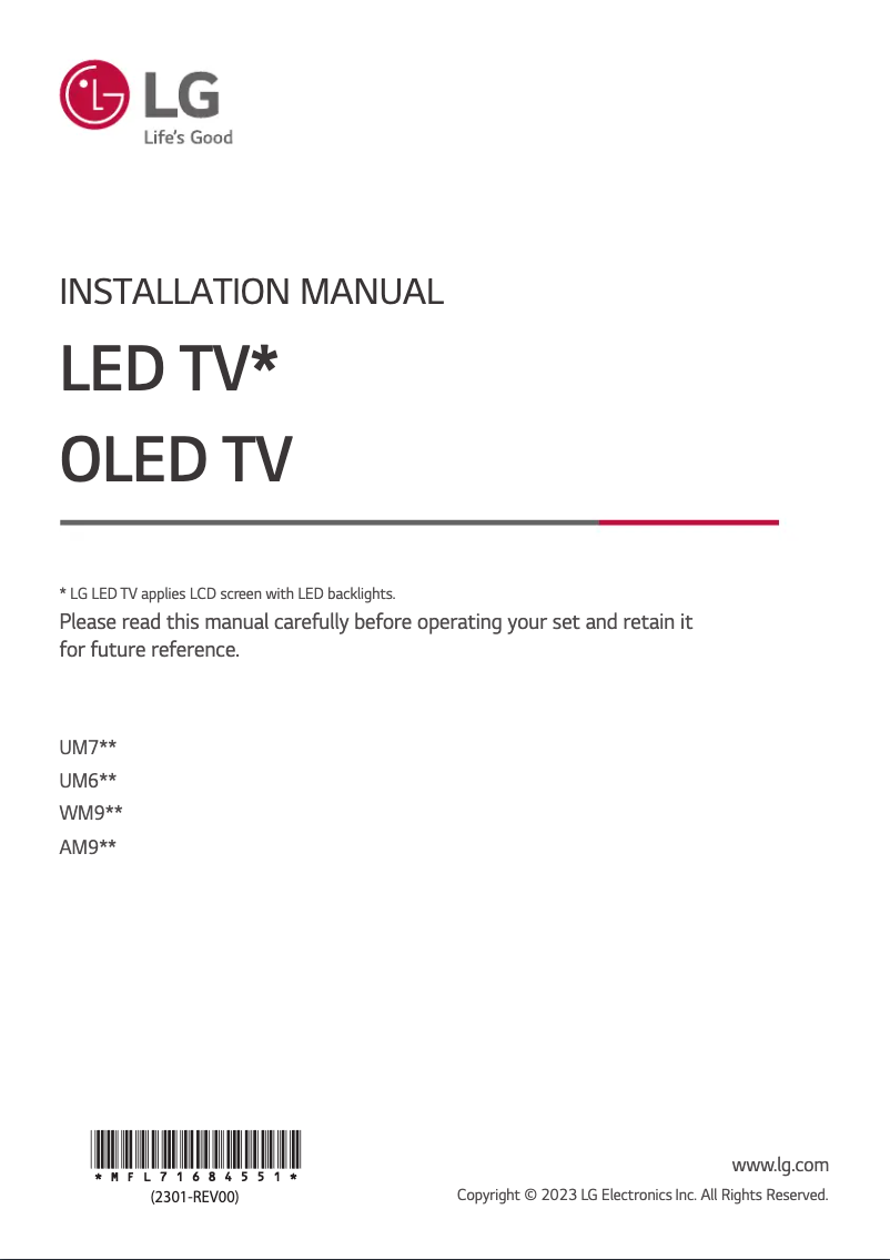 Page n°1 - Guide d'installation LG 65UM7000PLA