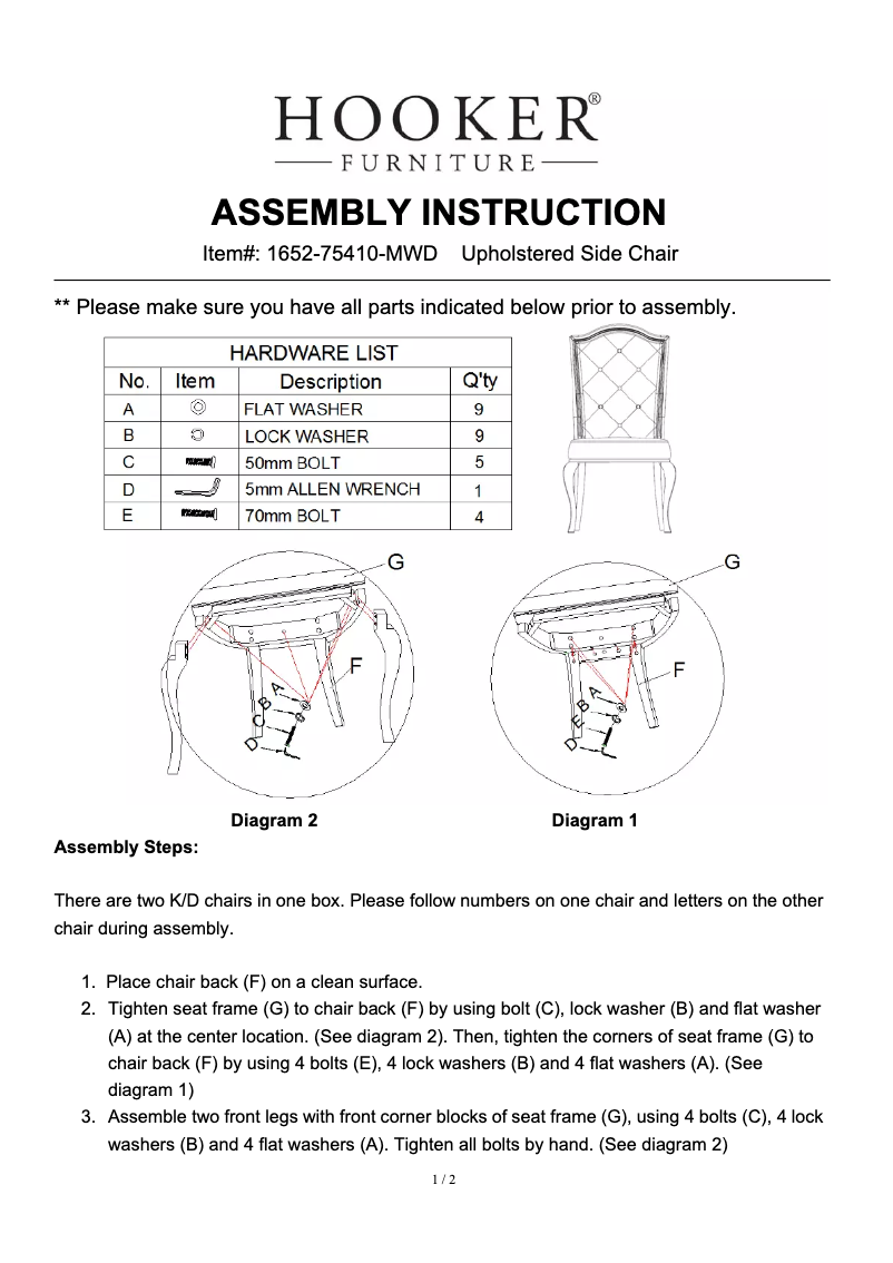 Page n°1 - Manuel utilisateur Hooker 1652-75410-MWD