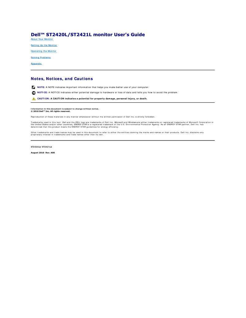 Page n°1 - Manuel utilisateur Dell ST2420L
