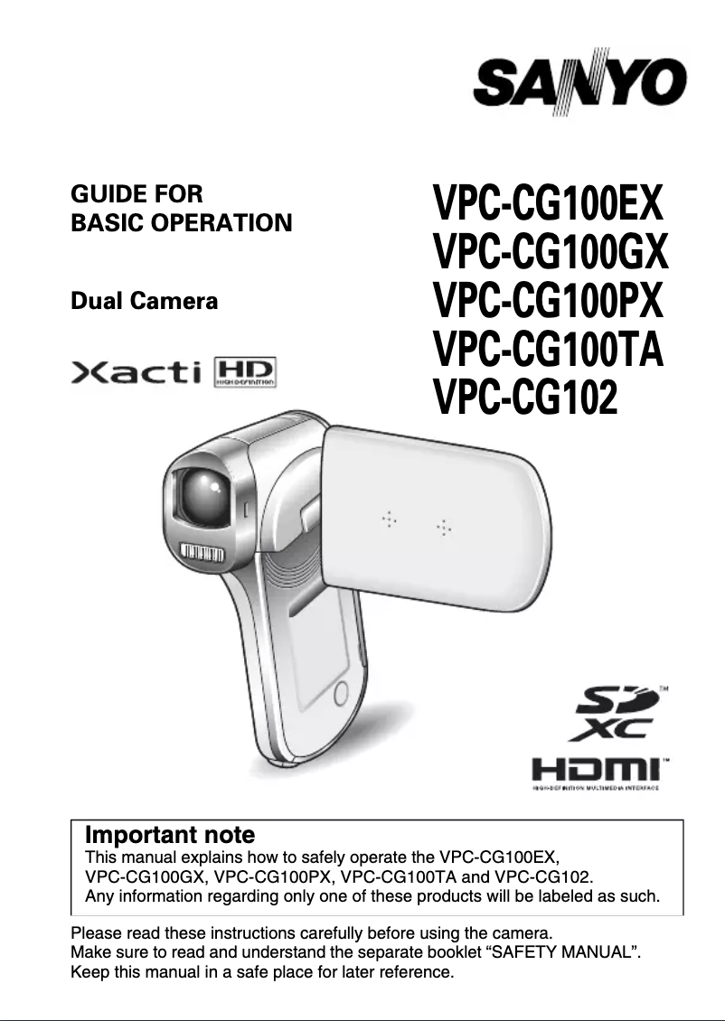 Image de la première page du manuel de l'appareil Xacti VPC-CG102