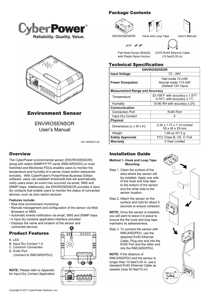 Page n°1 - Manuel utilisateur CyberPower ENVIROSENSOR