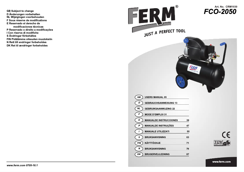 Page 1 de la notice Manuel utilisateur Ferm CRM1030 FCO-2050