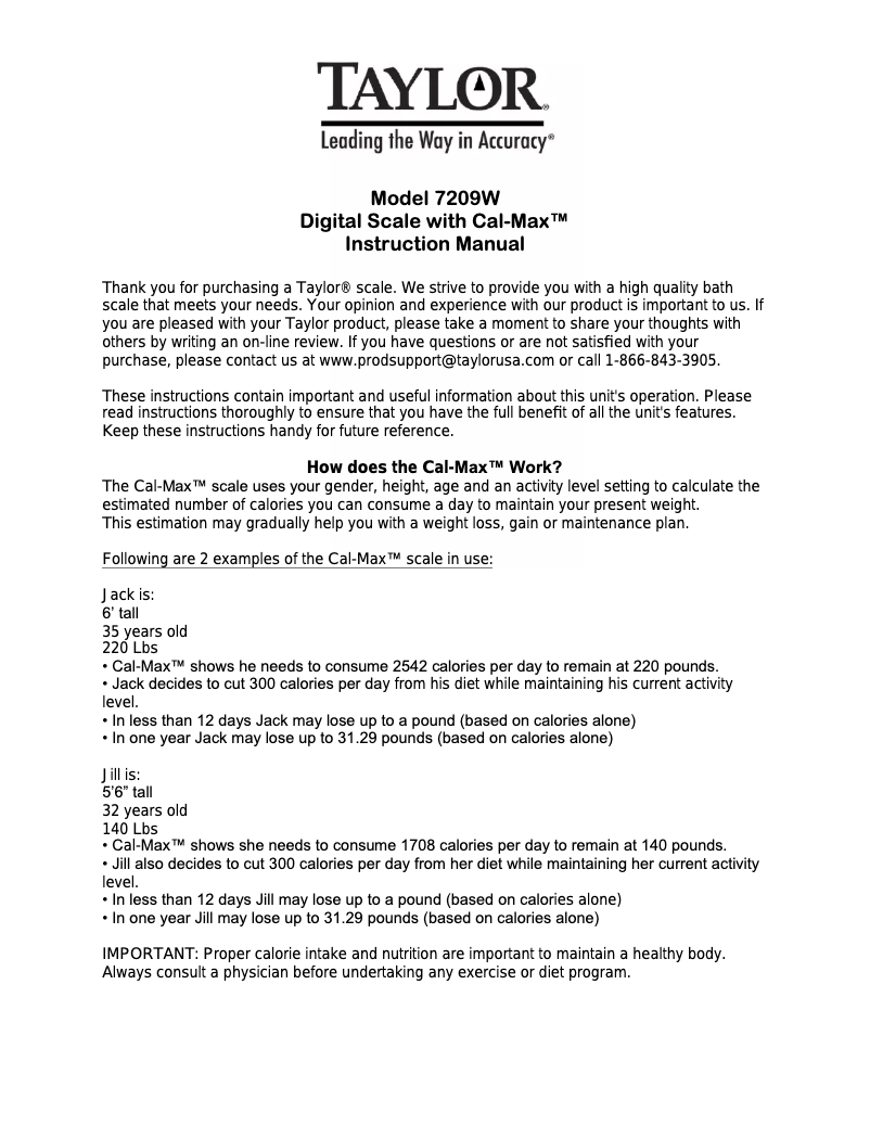 Page 1 de la notice Manuel utilisateur Taylor 7209W