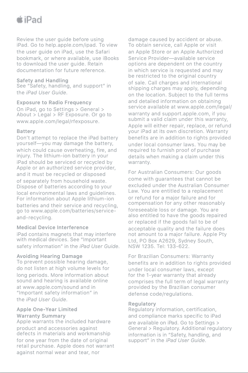 Page 1 de la notice Manuel utilisateur Apple iPad (6th Gen)