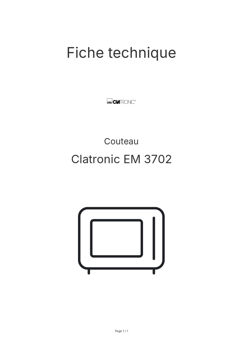 Page n°1 - Fiche technique Clatronic EM 3702