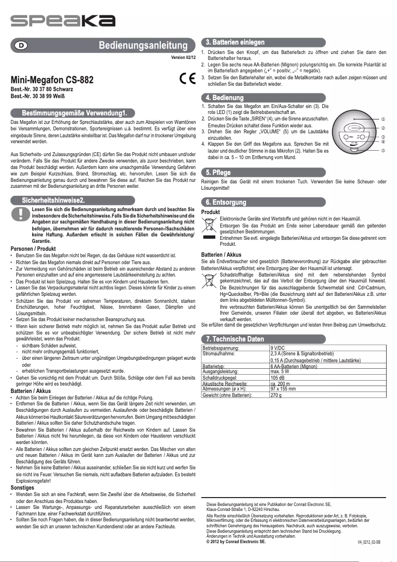 Page 1 de la notice Manuel utilisateur Speaka CS-882