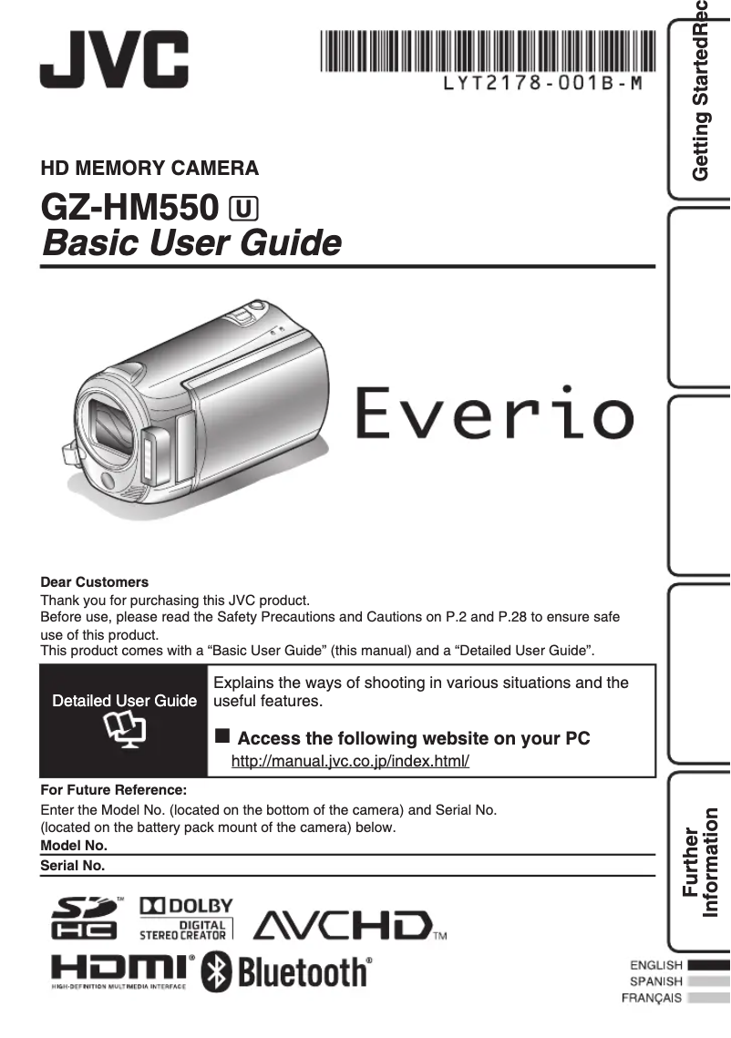 Page n°1 - Manuel utilisateur JVC GZ-HM550