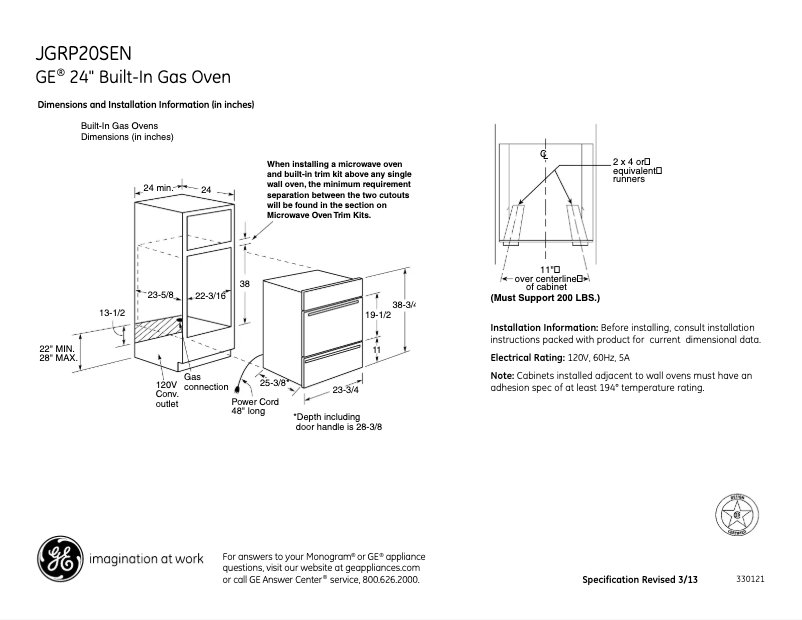 Page 1 de la notice Guide d'installation GE JGRP20WEJW