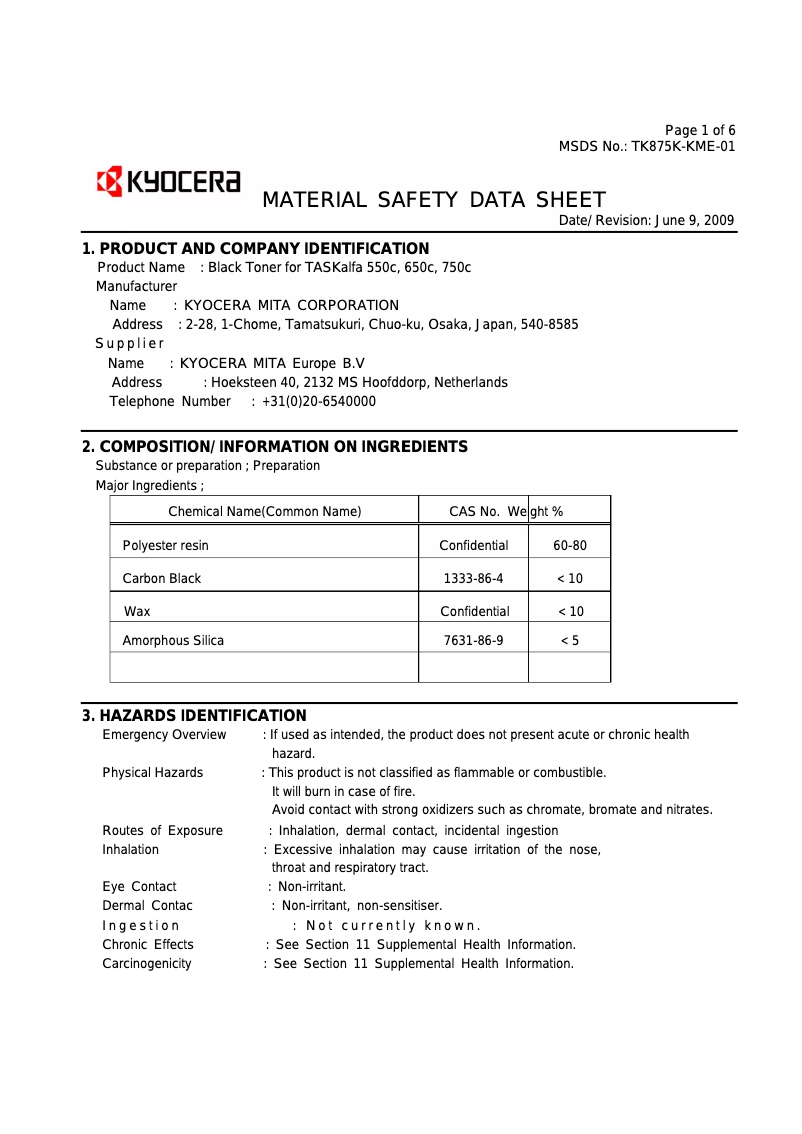 Page 1 de la notice Instructions de sécurité Kyocera TASKalfa 650c