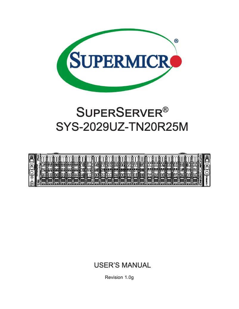 Image de la première page du manuel de l'appareil SuperServer 2029UZ-TN20R25M