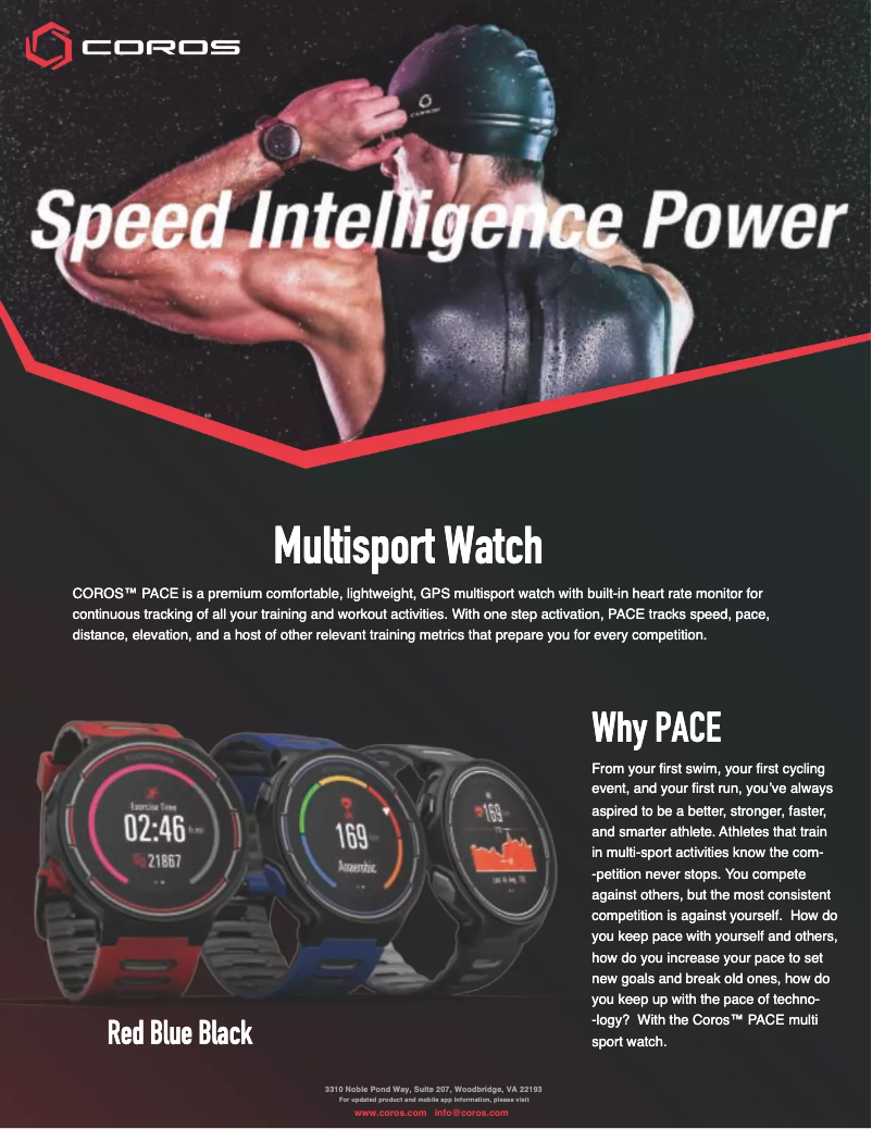 Page 1 de la notice Manuel utilisateur Coros Pace