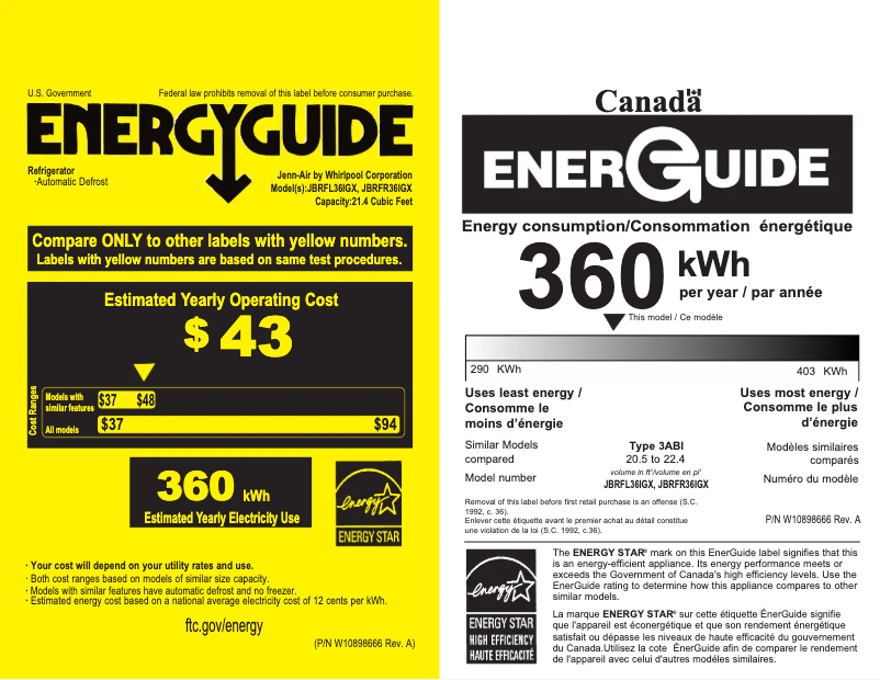 Page n°1 - Label énergétique JennAir JBRFR36IGX