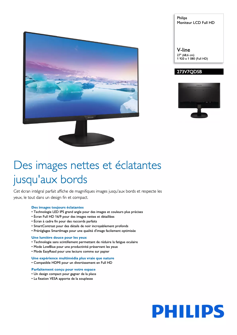 Page n°1 - Fiche technique Philips V Line 273V7QDSB