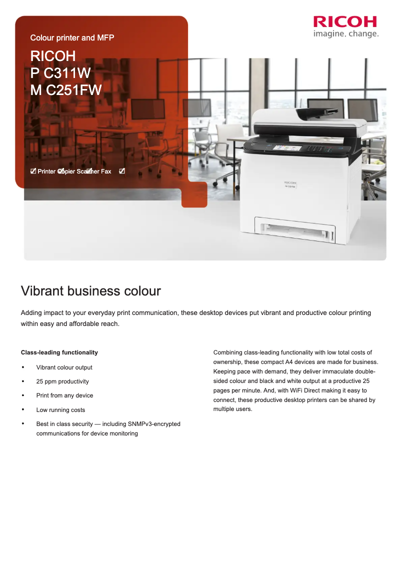 Page 1 de la notice Manuel utilisateur Ricoh M C251FW