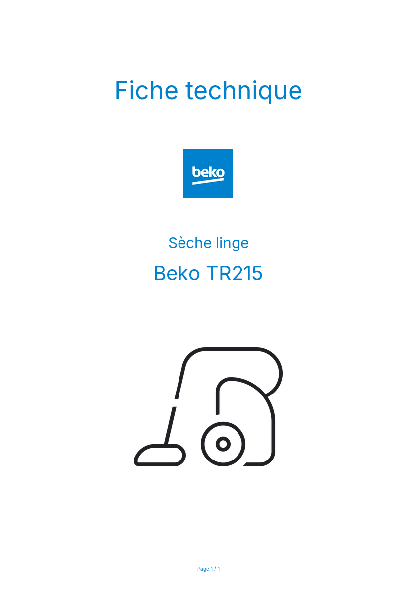 Page n°1 - Fiche technique Beko TR215