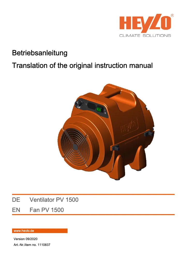 Page n°1 - Manuel utilisateur Heylo PowerVent PV1500