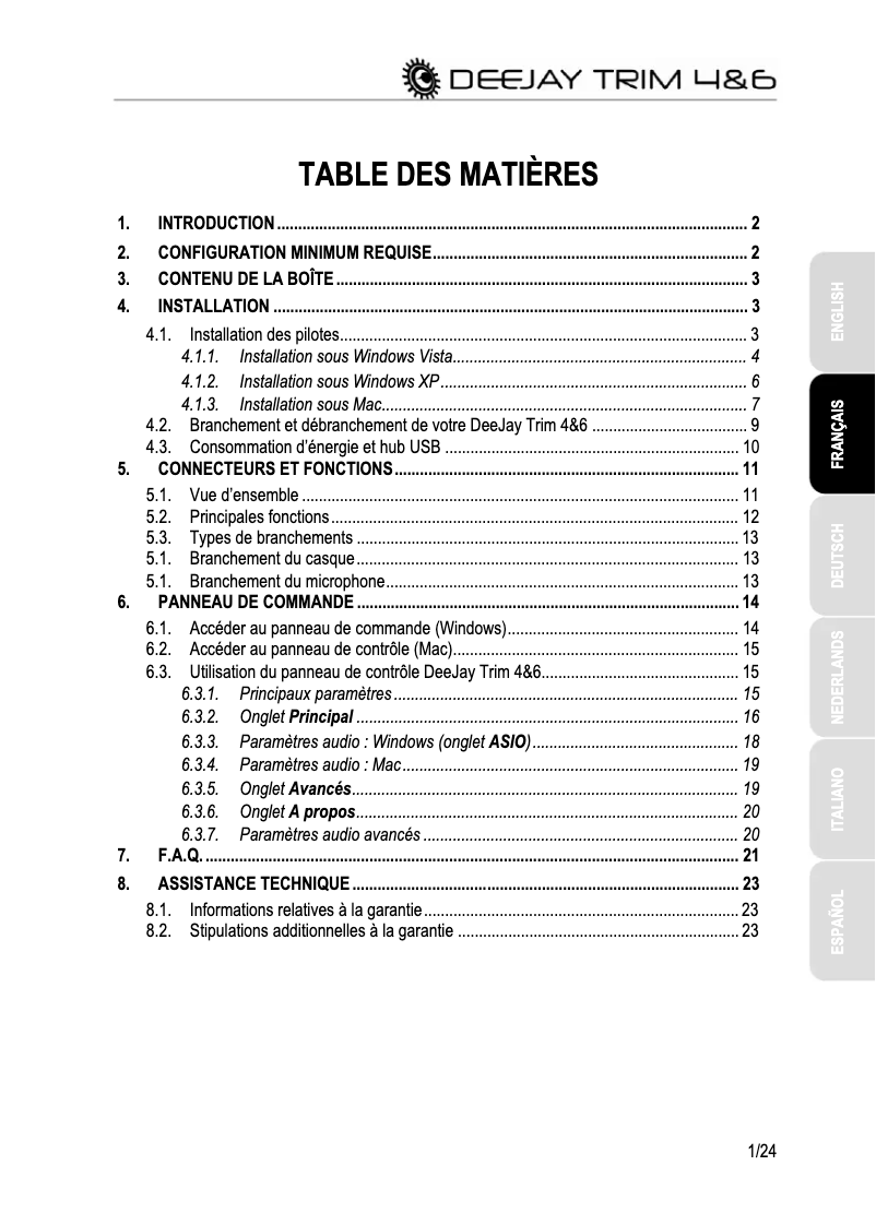 Page n°1 - Mode d'emploi Hercules Deejay Trim 6