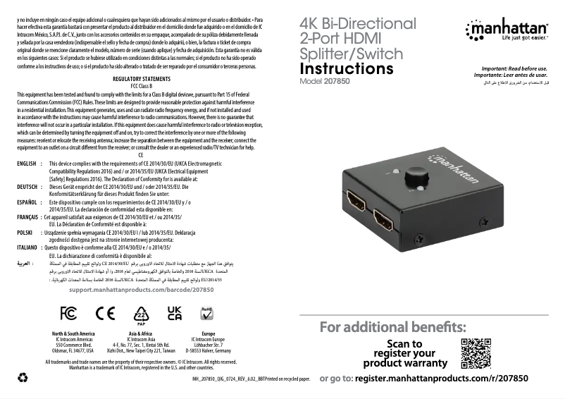 Page 1 de la notice Manuel utilisateur Manhattan 207850