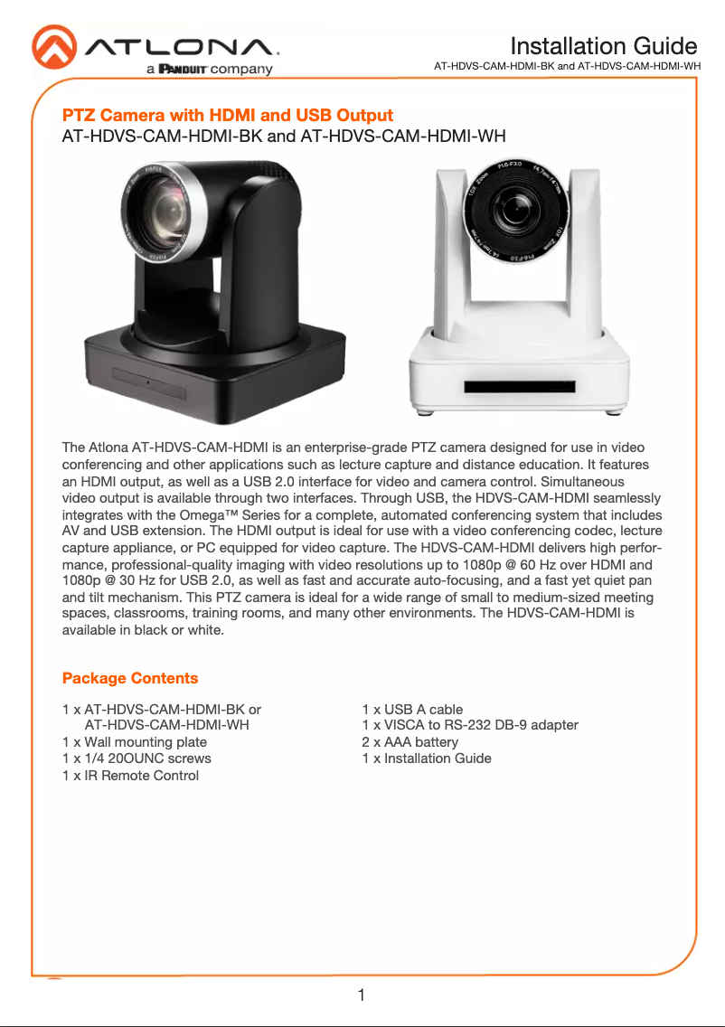 Imagen de la primera página del manual del dispositivo HDVS-CAM-HDMI-W