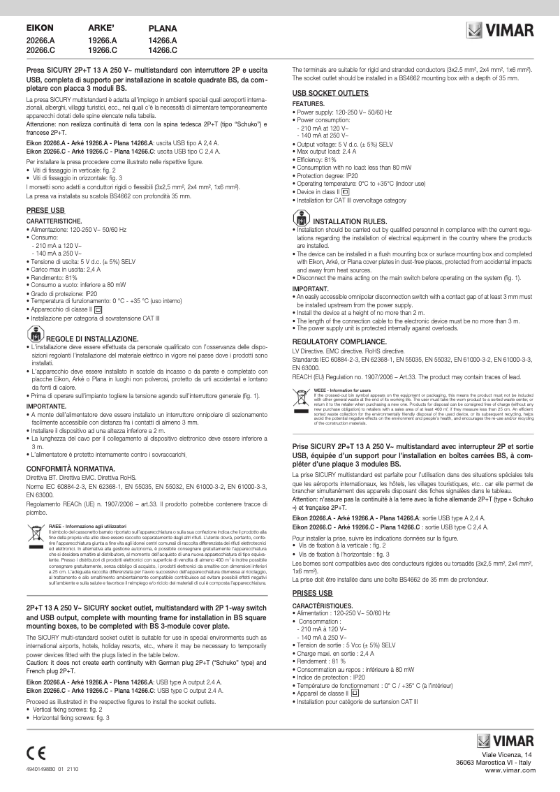 Page n°1 - Manuel utilisateur Vimar 19266.C.B