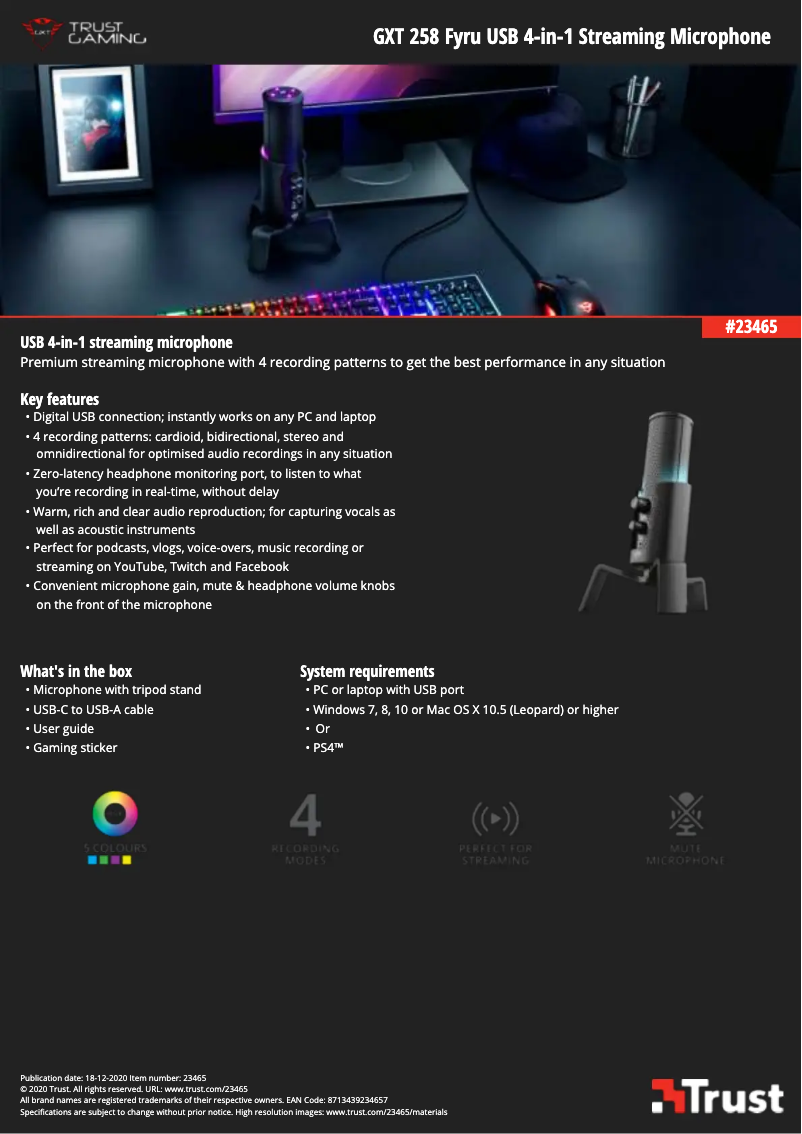 Page 1 de la notice Manuel utilisateur Trust Fyru GXT 258