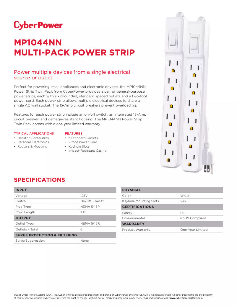 Página 1 del manual Ficha técnica CyberPower MP1044NN