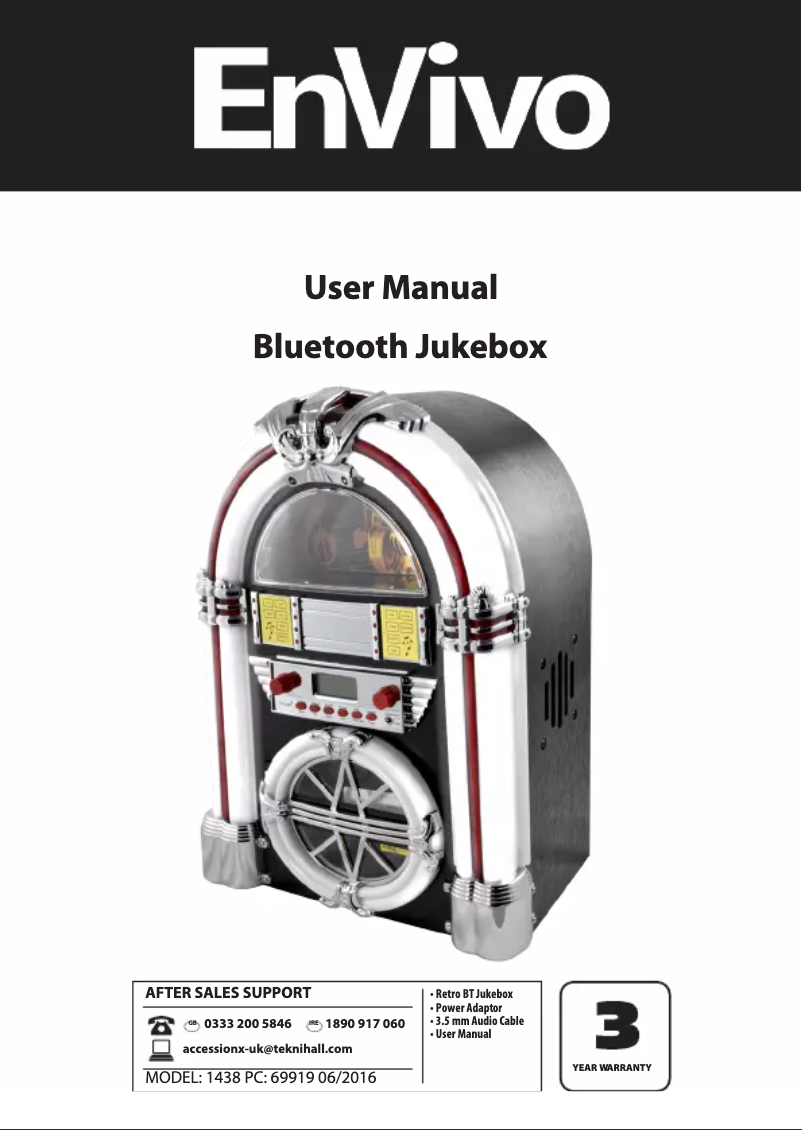 Page 1 de la notice Manuel utilisateur Envivo Retro Bluetooth Jukebox 1438