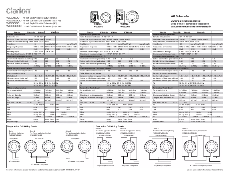 Page n°1 - Manuel utilisateur Clarion WG3020