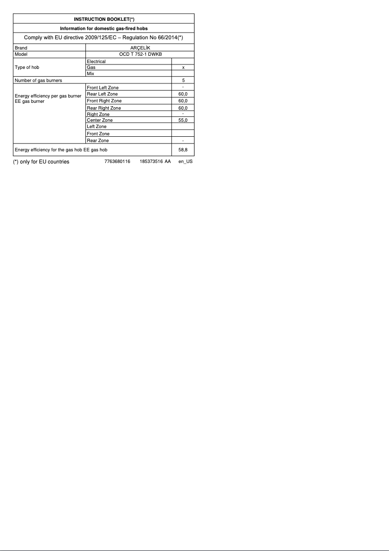 Page n°1 - Manuel utilisateur Arçelik OCD T 752-1 DWKB