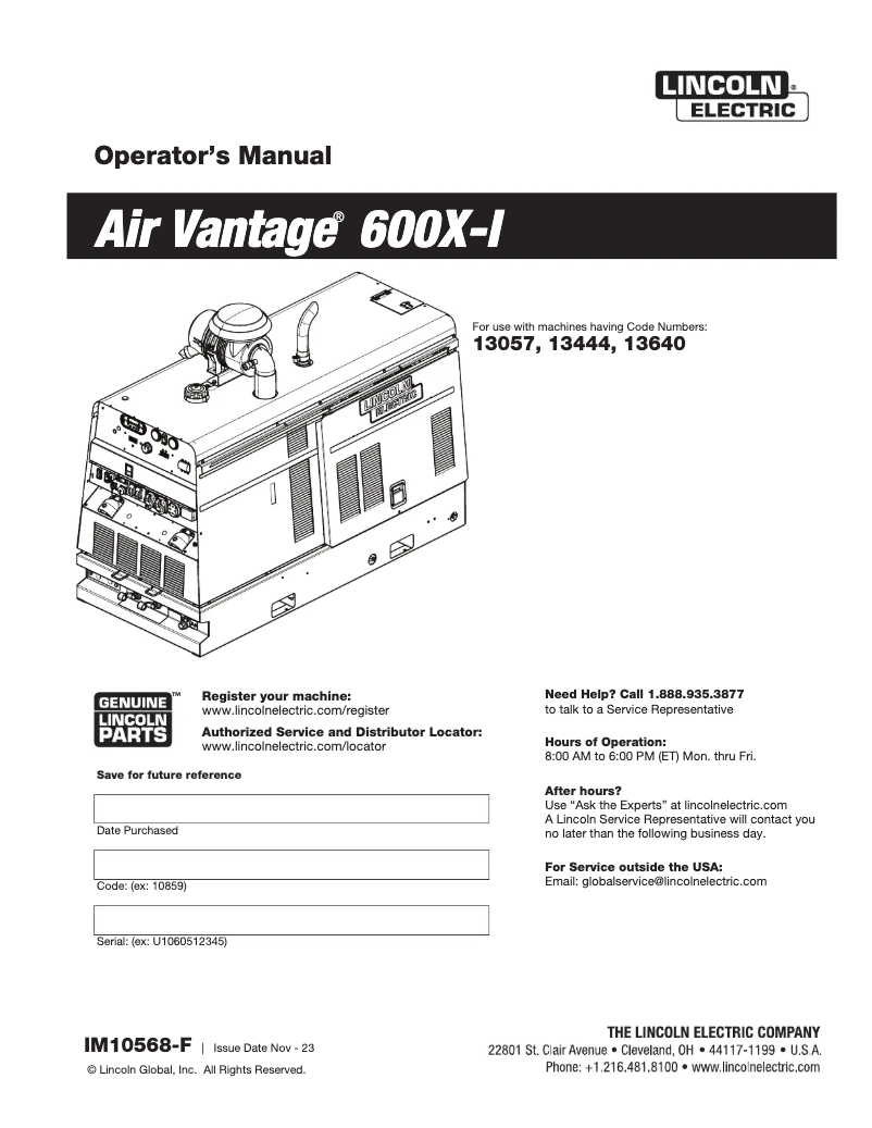 Página 1 del manual Manual de usuario Lincoln Electric Air Vantage 600X-I