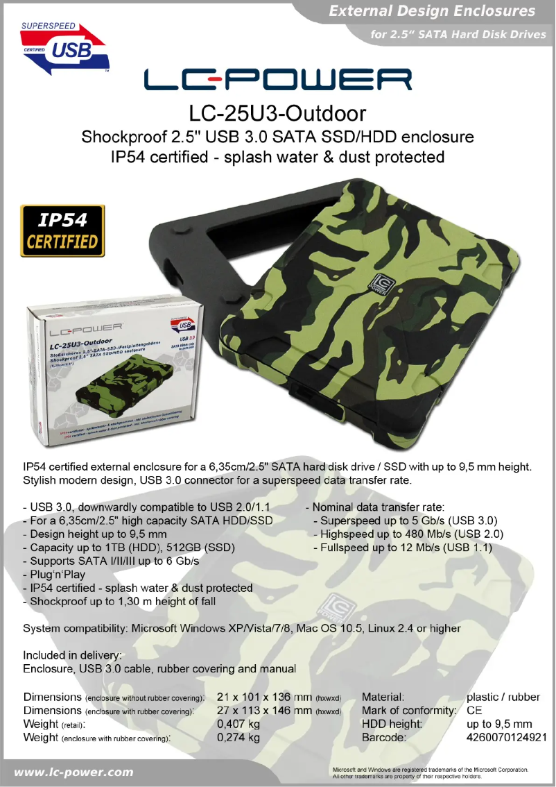 Page n°1 - Fiche technique LC-Power LC-25U3-Outdoor