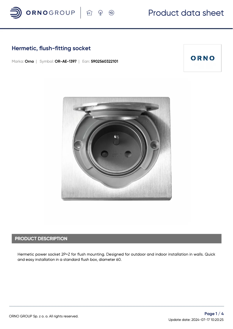 Page 1 de la notice Fiche technique ORNO OR-AE-1397