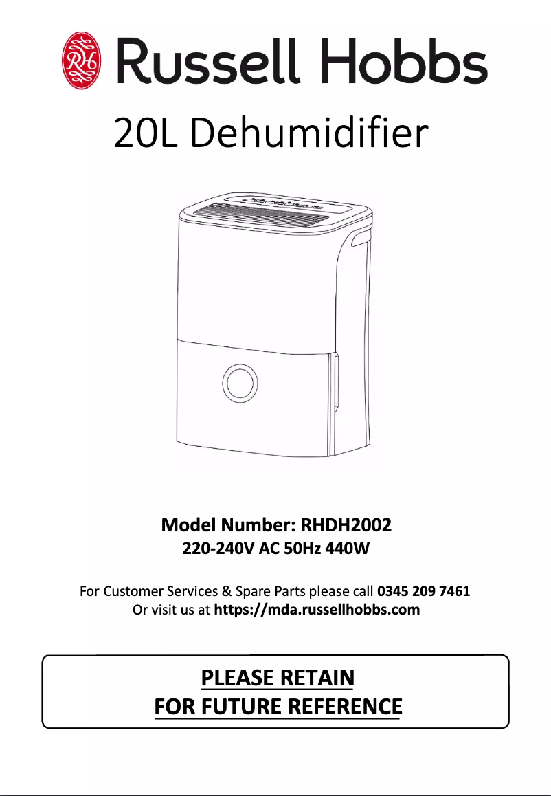 Page 1 de la notice Manuel utilisateur Russell Hobbs RHDH2002