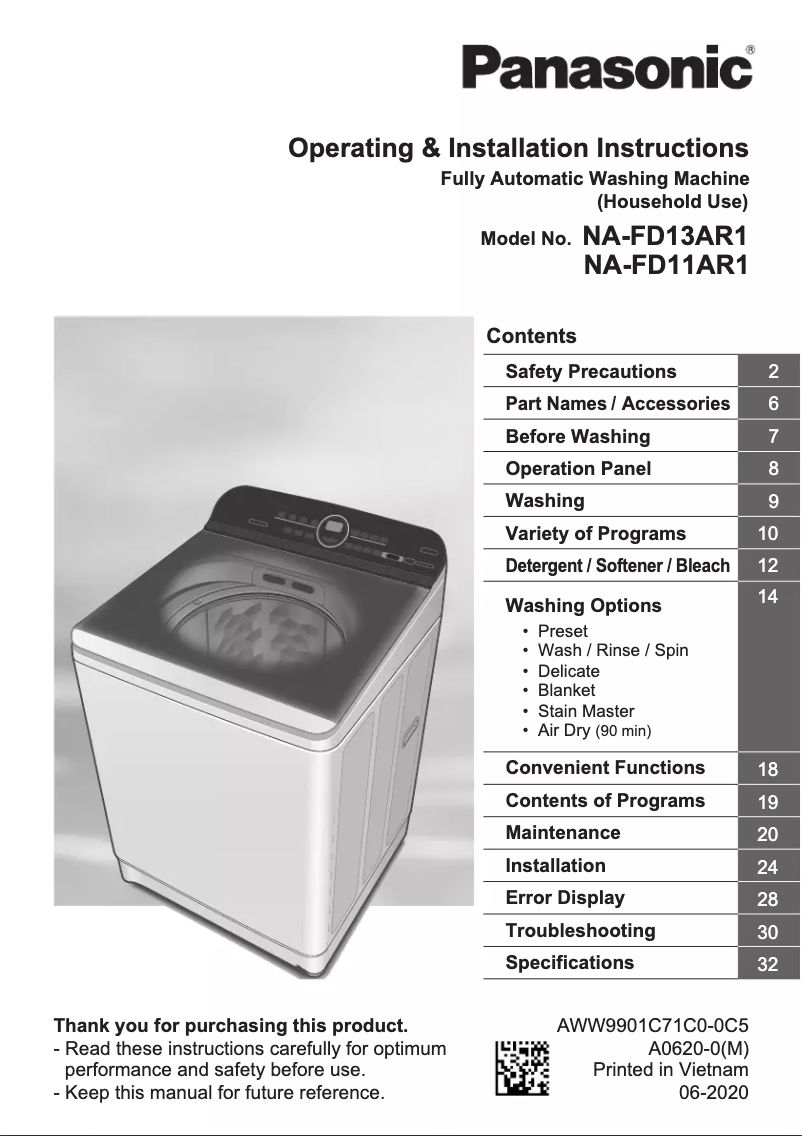 Page n°1 - Manuel utilisateur Panasonic NA-FD13AR1
