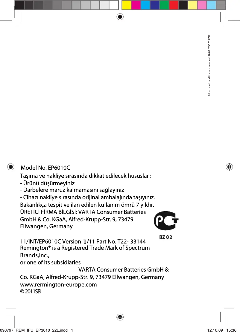 Page 1 de la notice Manuel utilisateur Remington EP6010C