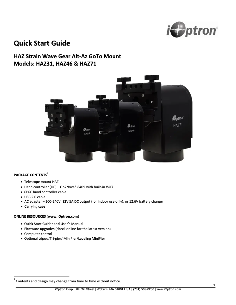 Page n°1 - Manuel utilisateur iOptron HAZ46