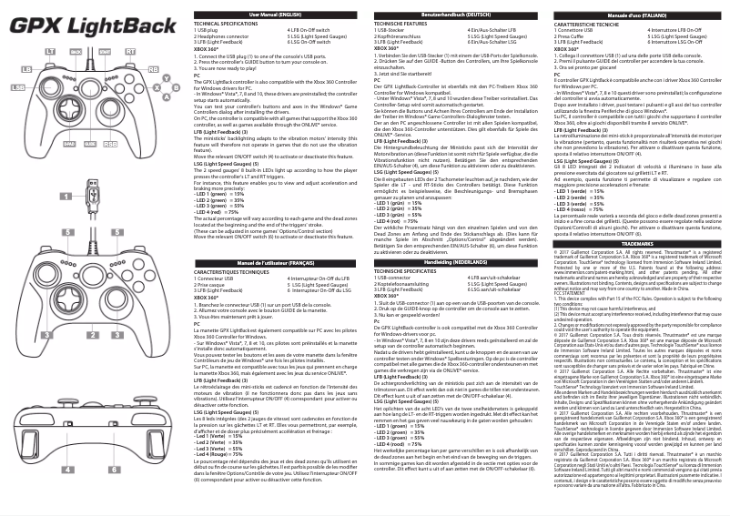 Page 1 de la notice Manuel utilisateur Thrustmaster GPX Lightback Ferrari