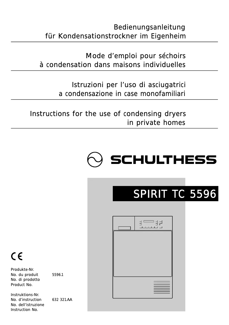 Page n°1 - Manuel utilisateur Schulthess Spirit TC 5596