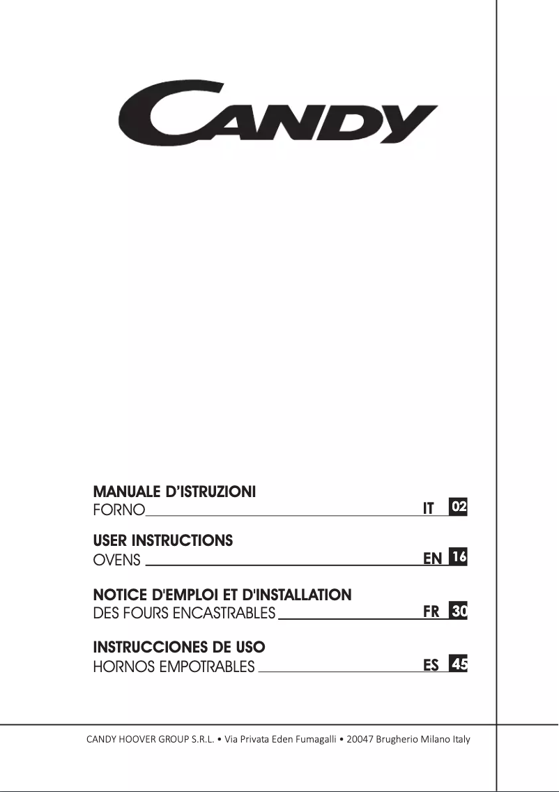 Page n°1 - Manuel utilisateur Candy FCPK626XL