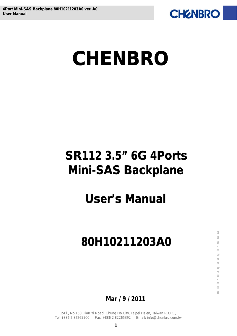 Page n°1 - Manuel utilisateur Chenbro Micom SR112