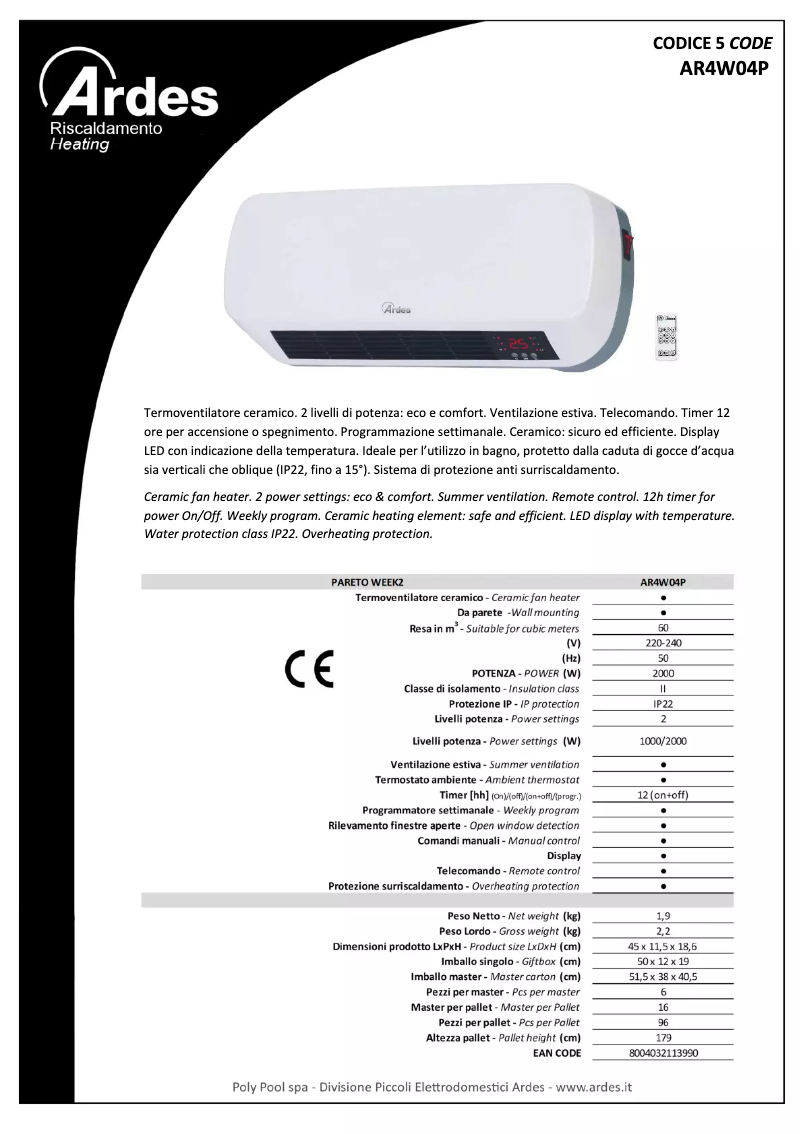 Page 1 de la notice Fiche technique Ardes AR4W04P